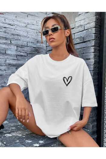 mercoledi Tiny Heart Printed Γυναικείο Oversize T-shirt Salas Boyfriend