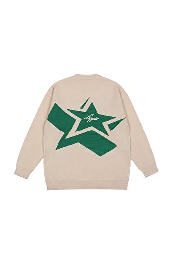 Gofeel Y2k Vintage Harajuku Star Capitol Ön Arka Baskılı Unisex Oversize Ecru Kazak Champs