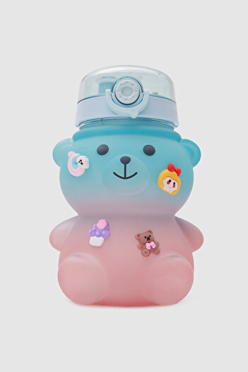 LEON LİFE 1300mL Children's Water Bottle with Teddy Bear Bpa Free School Water Bottle with Carrying Strap TURQUOISE