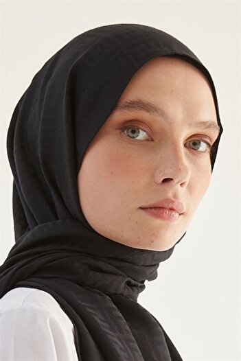 FRESCO SCARFS Women's Hijab Silky Cotton Jacquard F Pattern Shawl*black