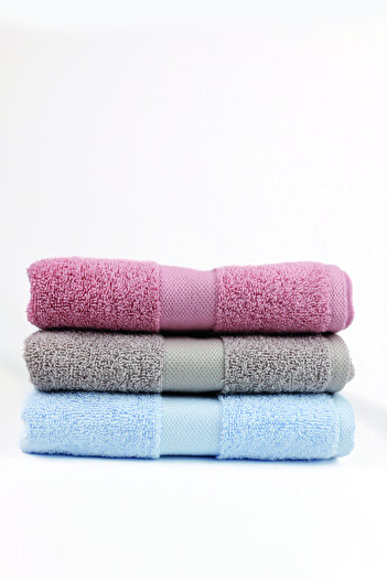 Taka Fabrics Хвиля 100% бавовна Рушник для рук, обличчя, гостей 3 штуки Розмір 40x70 см Набір Синій-Камінь Рожевий