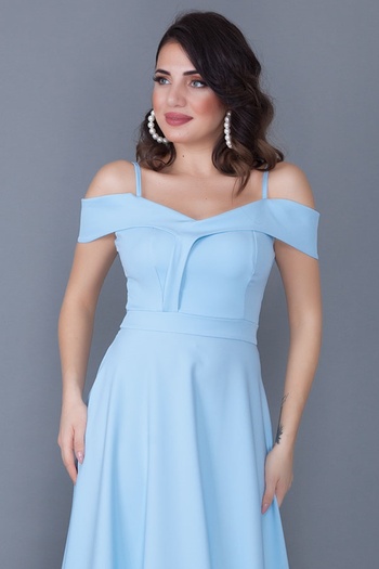 lovebox Strap Low Shoulder Double Breasted Collar Maxi Length Baby Blue Plus Size Evening Dress 342
