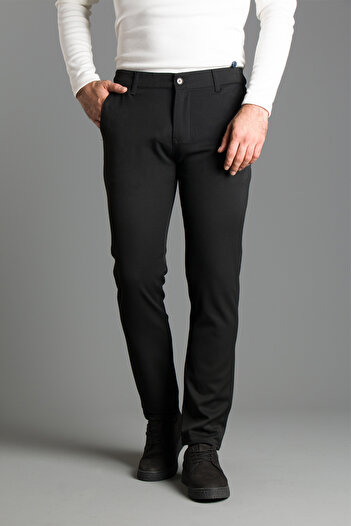ZEKİ ÖZER Men's Black Canvas Linen Trousers
