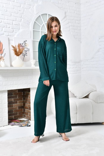 VOLT CLOTHİNG Women's Wide Leg Trousers Set with Chest Pocket