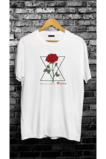 Pisa Art Μπλουζάκι με ψηφιακή εκτύπωση Roses με λευκό λαιμόκοψη