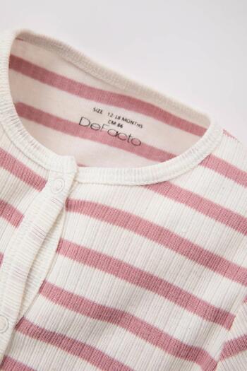 DeFacto Baby Girl Newborn Long Sleeve Striped Ribbed Camisole Jumpsuit