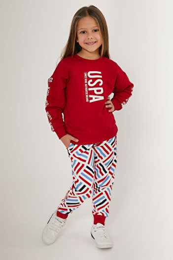 U.S. Polo Assn. Girl's Licensed Crew Neck USPA Detailed Tracksuit Set