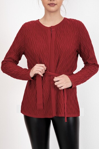 trikobis Honeycomb Knit Detailed Wool Knitwear Cardigan