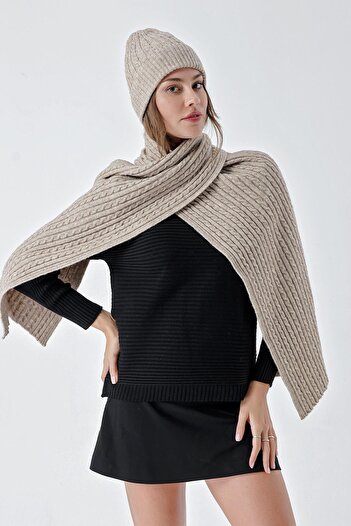 CHUBA Women's Hair Knit Soft Tuche Scarf Beanie Set Mink 23W503