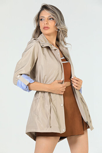 julude Stone Women's Waist Lace-up Lined Trench Coat