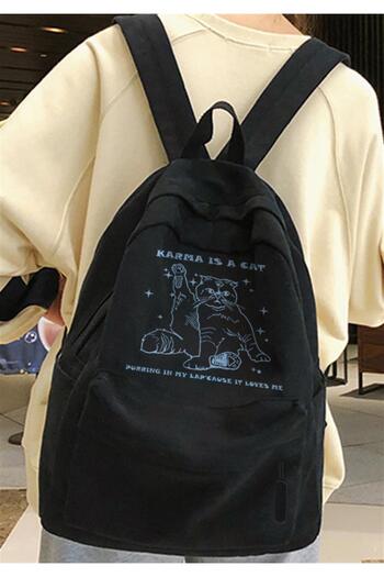 DEEFWEAR Karma Is A Cat Printed Unisex Backpack