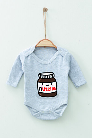 ADABEBEK 100% Cotton Organic Nutella Patterned Long Sleeve Bodysuit Baby Bodysuit