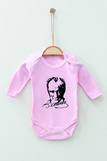 ADABEBEK 100% Cotton Organic Ataturk Patterned Long Sleeve Bodysuit Baby Bodysuit