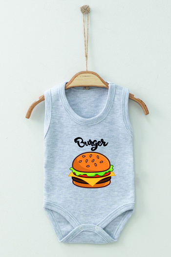 ADABEBEK 100% Cotton Organic Burger Patterned Strappy Bodysuit Baby Bodysuit