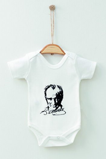 ADABEBEK 100% Cotton Organic Ataturk Patterned Short Sleeve Bodysuit Baby Bodysuit