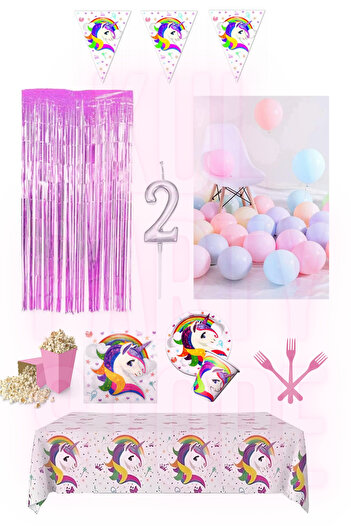 FOKUL Unicorn 8 Person Birthday Party Set Concept Party Supplies Age 2