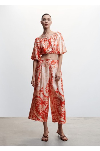 MANGO Woman Patterned Balloon Sleeve Blouse
