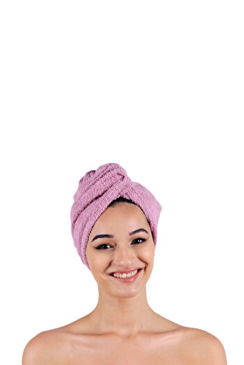 DensHaus 100% Cotton Dried Rose Plain Eponj Buttoned Towel Hair Drying Cap