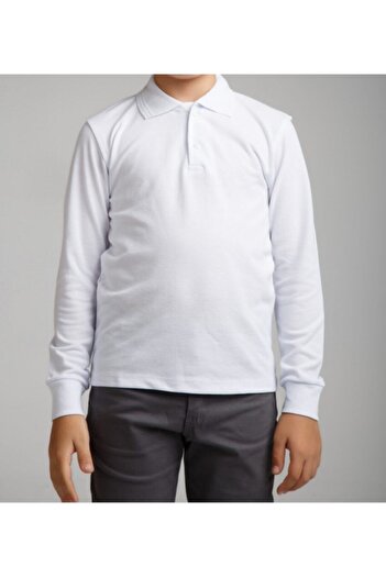 Dragora Uzun Kollu Beyaz Genç Boy Lise Okul Lakos Polo Yaka T-shirt