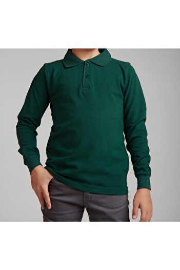 Dragora Uzun Kollu Koyu Yeşil Genç Boy Lise Okul Lakos Polo Yaka T-shirt
