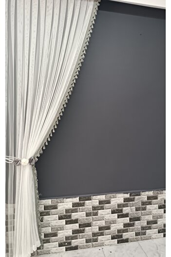 Art Perde 2 Wings Background Curtain Gray Tufted Floral 2 Wings Tulle Background Curtain
