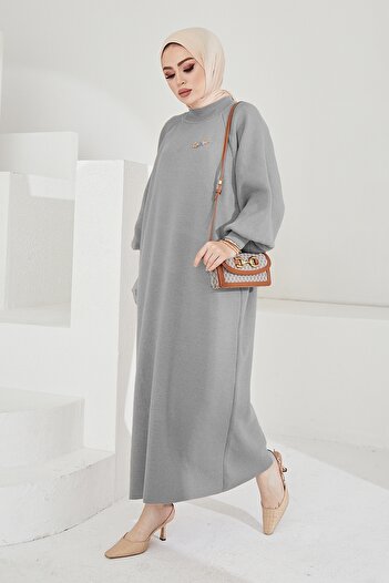 InStyle Mina Balloon Sleeve Knitwear Hijab Dress - Gray