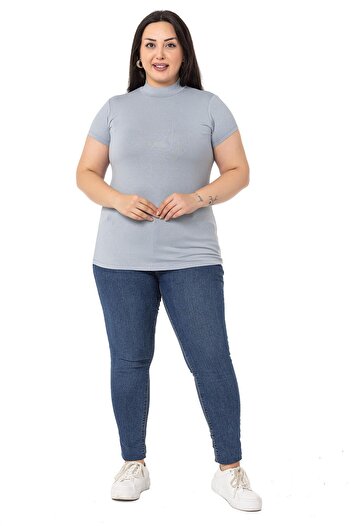 DISENTIS MODEST Large Size Half Fisherman Short Sleeve Viscose Light Gray Body