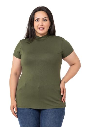 DISENTIS MODEST Large Size Half Fisherman Short Sleeve Viscose Khaki Body
