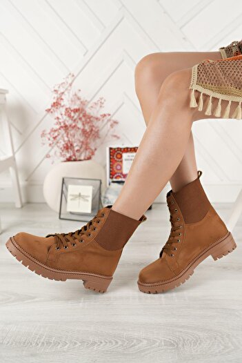 Tolgado Tan Suede Γυναικείες ελαστικές μπότες με κορδόνια
