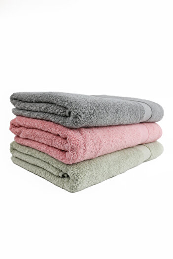 Taka Fabrics Хвиля 100% бавовна Рушник для рук, обличчя, гостей 3 штуки Розмір 70x140 см Набір зелений-рожевий-сірий
