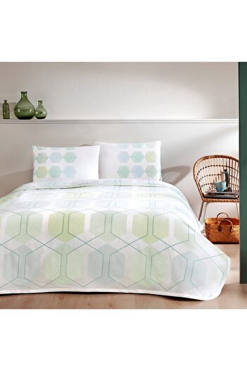 Taç Printed Pique Set Single Romy Mint Elastic 160 Cm X 230 Cm