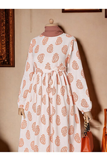 Modamorfo Pleated Linen Dress with Belted Waist