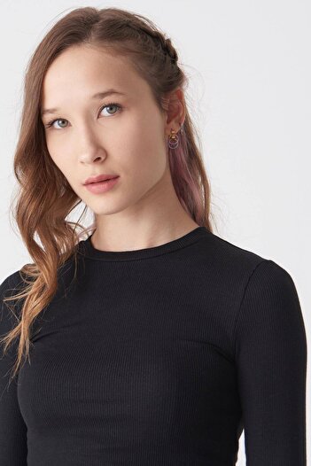 Addax Crew Neck μακρυμάνικη Crop Μπλούζα P1017