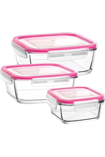 LAV Storage Container 3 Pieces Glass Square Locking Storage Container Fresco
