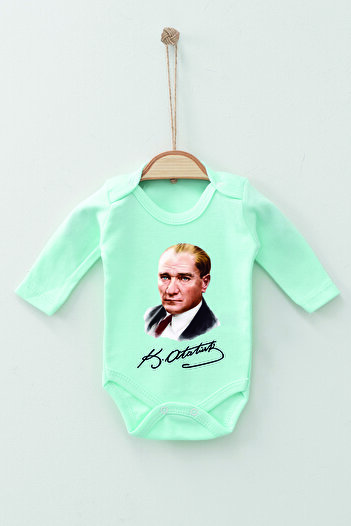 ADABEBEK 100% Cotton Organic Atatürk Signed Long Sleeve Bodysuit Baby Bodysuit