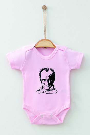 ADABEBEK 100% Cotton Organic Ataturk Patterned Short Sleeve Bodysuit Baby Bodysuit