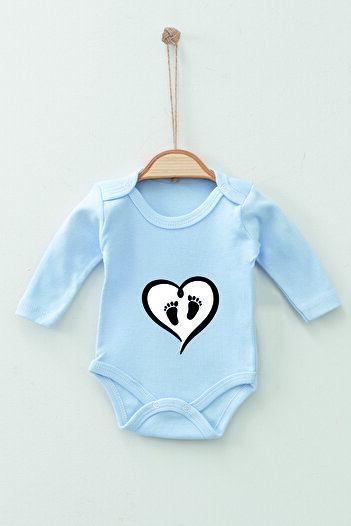 ADABEBEK 100% Cotton Organic Little Feet Long Sleeve Bodysuit Baby Bodysuit