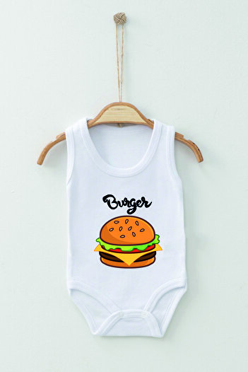 ADABEBEK 100% Cotton Organic Burger Patterned Strappy Bodysuit Baby Bodysuit