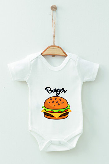 ADABEBEK 100% Cotton Organic Burger Patterned Short Sleeve Bodysuit Baby Bodysuit
