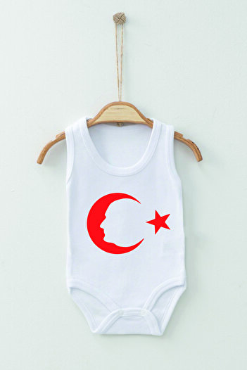 ADABEBEK 100% Cotton Organic Crescent Star Patterned Strappy Bodysuit Baby Bodysuit