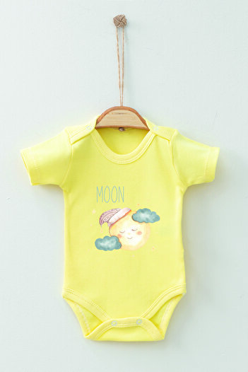 ADABEBEK 100% Cotton Organic Moon Short Sleeve Bodysuit Baby Bodysuit