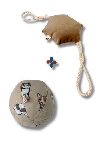 UTDpet Hoppie Sound Ball Dog Toy + Hexie Traction Bone Dog Toy