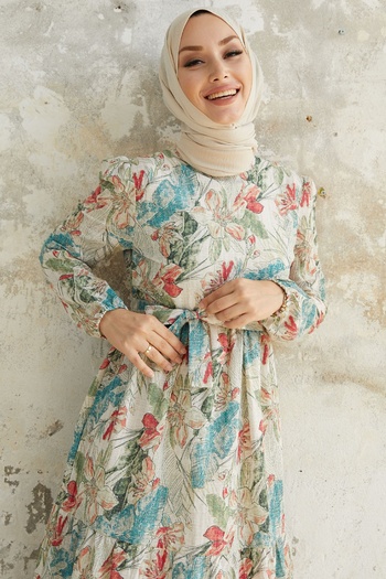 InStyle Orya Flower Pattern Dress - Red