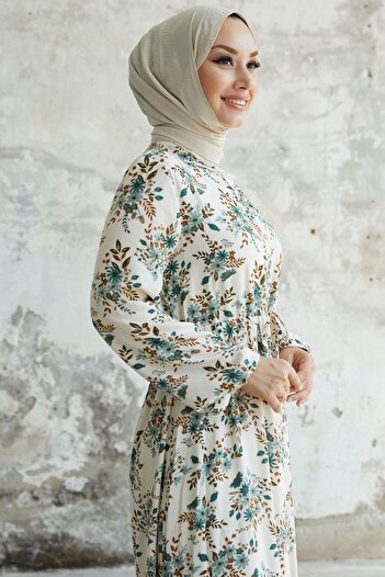 InStyle Evesya Tünel Bağcıklı Viskon Elbise - Mint