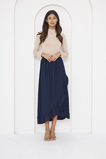 comstar DARK BLUE Ruffled Long Wrap Skirt, Hijab Skirt, Ruffled Skirt, Hijab Long Skirt, Gift Skirt