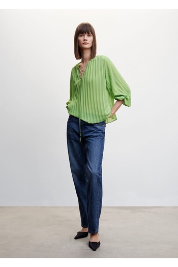 MANGO Woman Puffed Sleeve Pleated Blouse