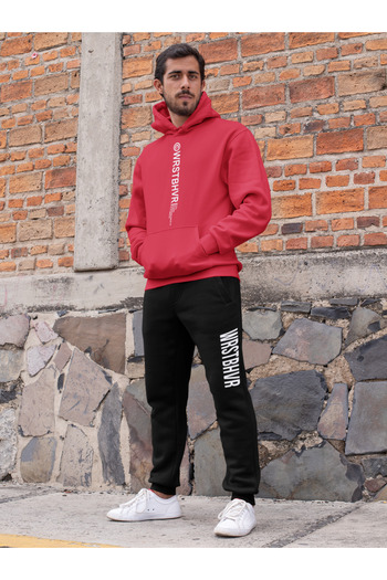 MAGORS , 3 THREAD, HOODED, DRESSED, PRINTED, MEN&WOMEN, BLACK SWEATSHIRT-TRACKER SET