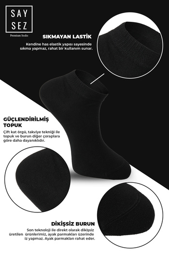 SAYSEZ Bamboo Men's Booties Plain Assortment Socks Seamless Premium Boxed 6-Piece (2 Black - 2 Navy Blue - 2 Smoked)