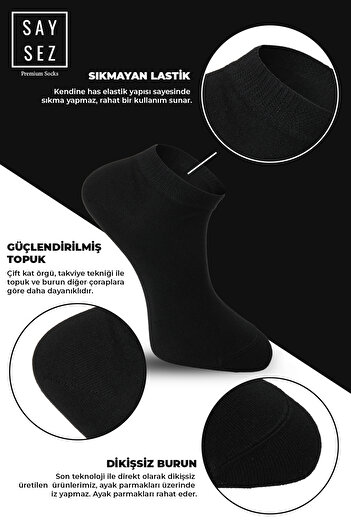 SAYSEZ Bamboo Men's Booties Plain Black Socks Seamless Premium Boxed Pack of 6