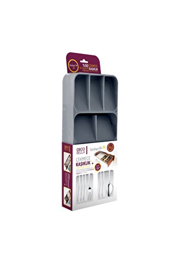 devigo 9 Bölmeli Çekmece Içi Kaşıklık + 5 Bölmeli Çekmece Içi Kaşıklık 2' Li Düzenleyici Set Gri